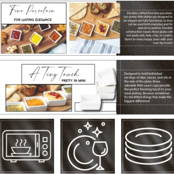 Set of 6 - Mini Square White Porcelain Dipping Sauce Bowls  (White) - Picture 7 of 8